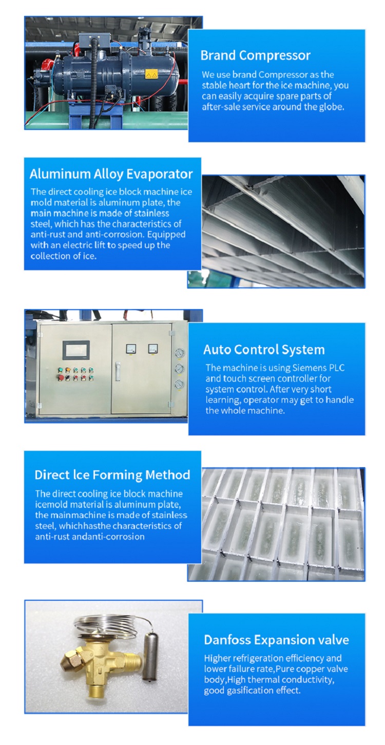 direct cooling block ice machine details Detalles automáticos de la máquina de bloques de hielo