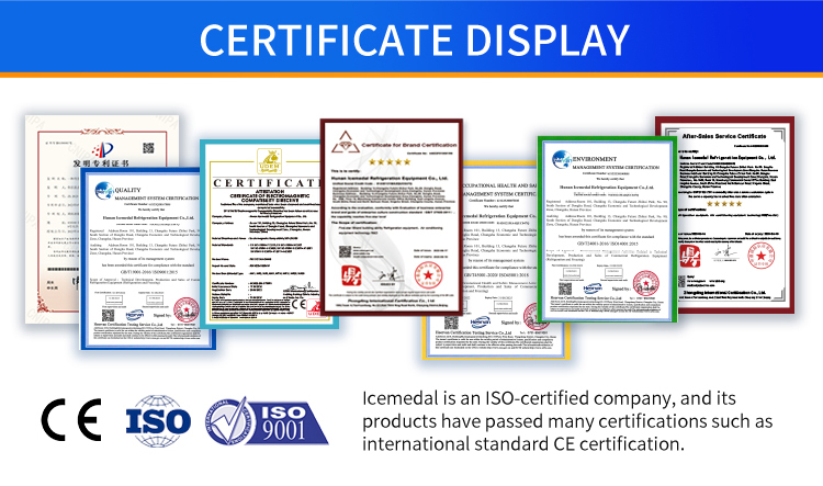 icemadal-ice-machine-factory-certificates Visualización de certificados de fábrica de máquinas de hielo industriales Icemadal, ISO9001, CE, patentes de invención, certificaciones de sistemas de gestión ambiental y de calidad