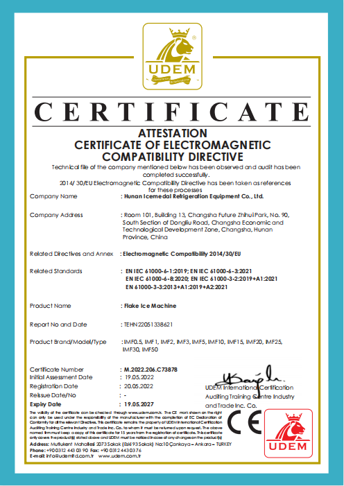 Certificado CE de la máquina de hielo en escamas