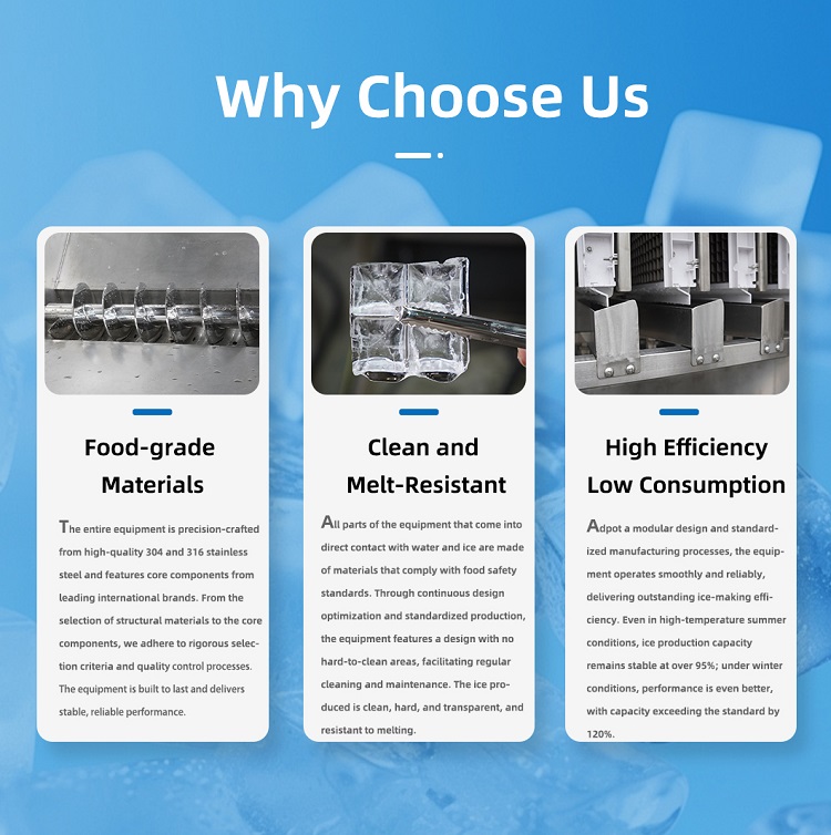 &iquest;Por qu&eacute; elegir la m&aacute;quina de hielo comercial Icemedal? Acero inoxidable 304/316 apto para uso alimentario, cubitos de hielo limpios y resistentes al derretimiento, alta eficiencia y bajo consumo de energ&iacute;a.