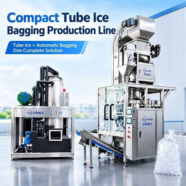Línea de producción de hielo en tubos de 5 toneladas con sistema automático de envasado de hielo