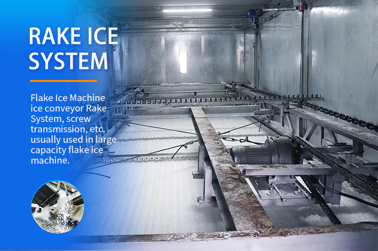 ice-flake-machine-rake-ice-system-storage-bin.jpg Sistema de rastrillo para máquina de hielo en escamas de gran capacidad, sistema de rastrillo transportador de hielo automático para depósito de almacenamiento de hielo industrial