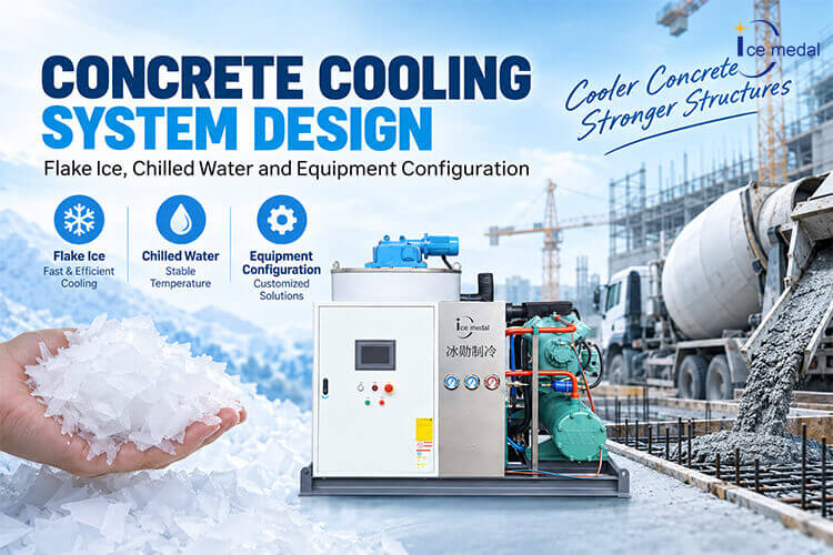 Diseño del sistema de enfriamiento de concreto: hielo en escamas, agua enfriada y configuración del equipo