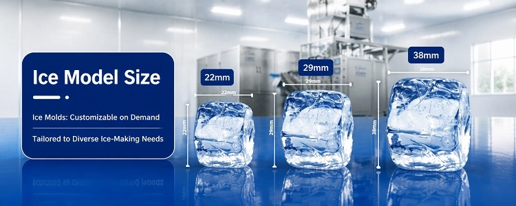 Tama&ntilde;os de cubitos de hielo personalizados 22 mm 29 mm 38 mm, cubitos de hielo transparentes comestibles para la venta.webp