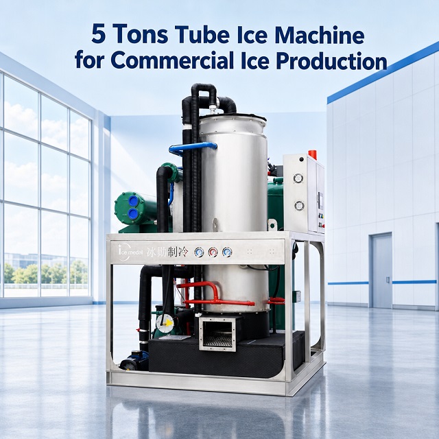 Línea de producción de hielo en tubos de 5 toneladas con sistema automático de envasado de hielo