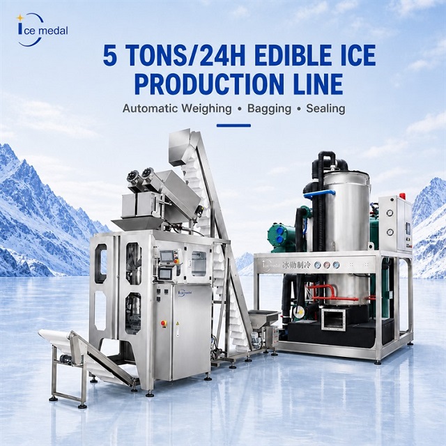 Línea de producción de hielo en tubos de 5 toneladas con sistema automático de envasado de hielo