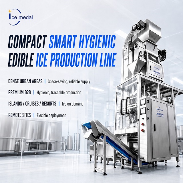 Línea de producción de hielo en cubitos comestibles compacta de 5 toneladas/24 horas con embalaje automático 